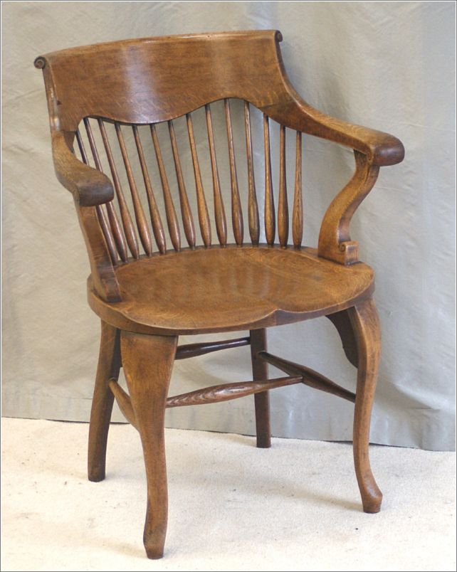 9055 Antique Oak Desk Chair by Shoolbred London